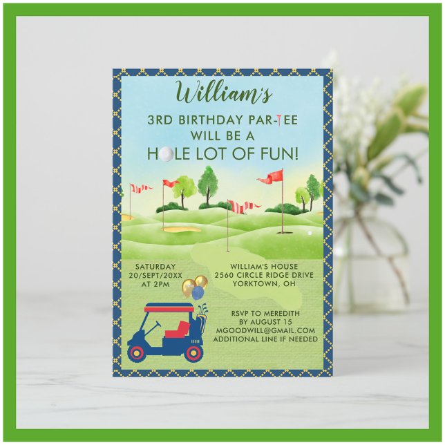 Boy Golf Theme 3rd Birthday Par-Tee Invitation (Creator Uploaded)
