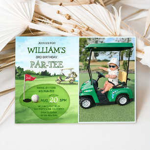 Boy Golf Theme 3rd Birthday Par-Tee Photo Invitation