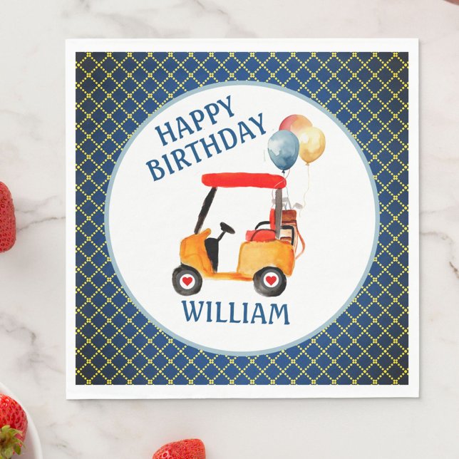 Boy Golf Theme Blue Red Yellow Personalised   Napkin (Creator Uploaded)