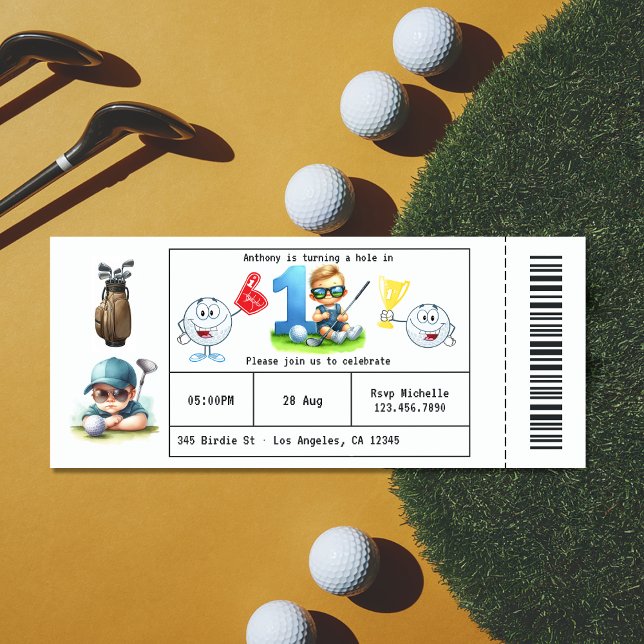 Boy Golf Ticket Style 1st Birthday Party Invitation (Boy Golf Ticket Style 1st Birthday Party Invitation)