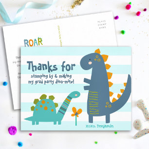 Boy Graduation Blue Dinosaurs Kawaii Thank You Postcard