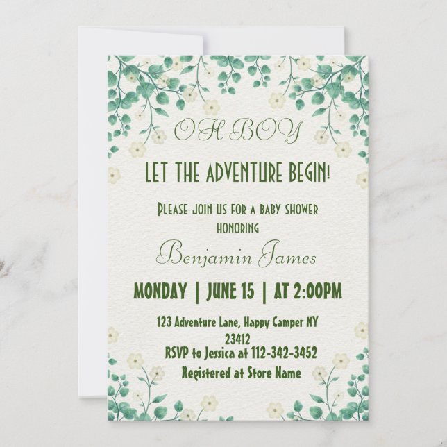 boy green and white  Baby Shower Invitation (Front)