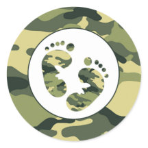 BOY Green camo baby feet favour stickers