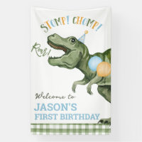 Boy Green Dinosaur 1st Birthday Welcome Banner