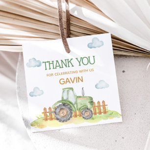 Boy Green Tractor Farm Birthday Party Square Favour Tags