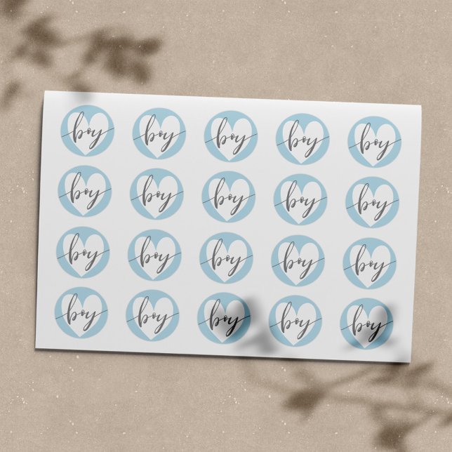 "Boy" Grey White Baby Blue Heart Classic Round Sticker (Creator Uploaded)