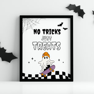 Boy Halloween Birthday No Tricks Just Treats Sign