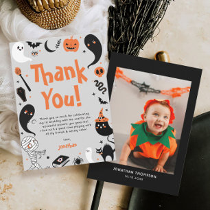 Boy Halloween Birthday Party Photo Thank You Card