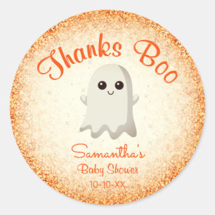 Boy Halloween Little Boo Baby Shower Thank You Classic Round Sticker