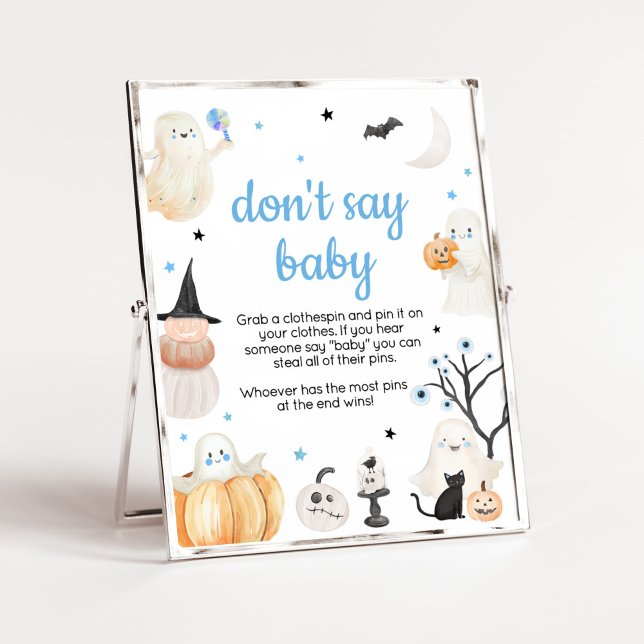 Boy Halloween Little Boo Don't Say Baby Poster (A Little Boo Baby Shower Don't Say Baby Sign)