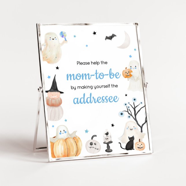 Boy Halloween Little Boo Envelope Station Poster (A Little Boo Baby Shower Envelope Station Sign)