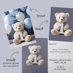 Boy Happy 1st Birthday Teddy Bear First Birthday Card