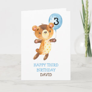 Boy Happy Birthday Cute Bear Balloon Kids Custom Card