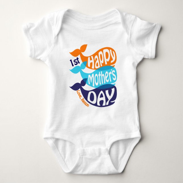 Boy Happy First Mother's Day Bodysuit Whale Shirt (Front)