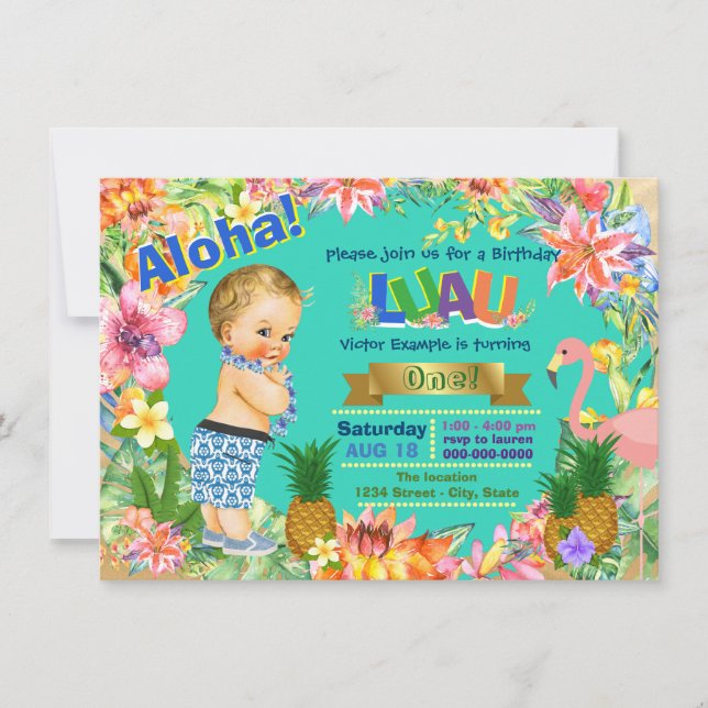 Boy Hawaiian Luau Birthday Party Invitation (Front)
