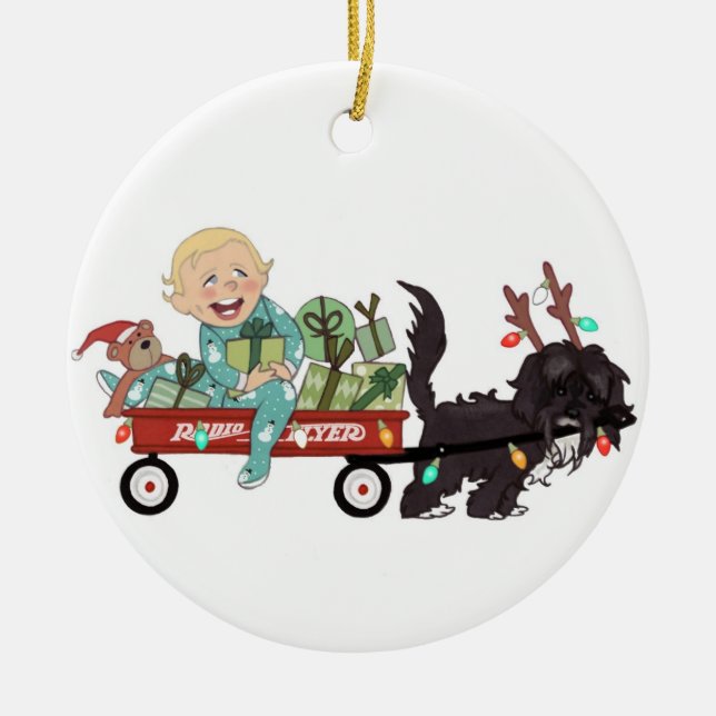 Boy & His Dog Christmas Ornament - Customisable (Front)