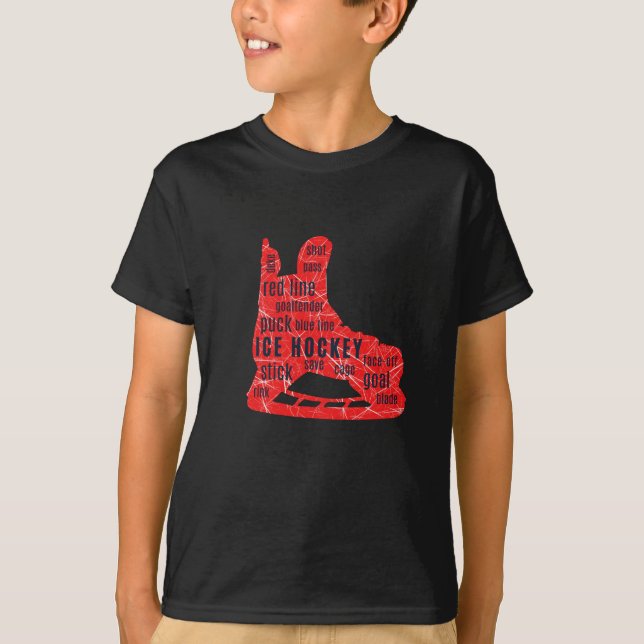 Boy hockey player T-shirt - red skate with words (Front)