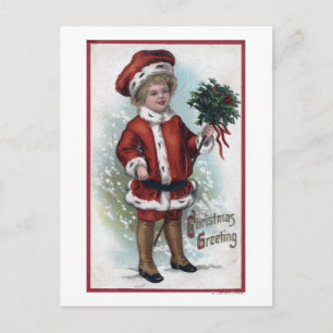 Boy Holding a Bushel of Holly Postcard