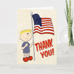 Boy Holding a United States Flag for Veterans Day Thank You Card