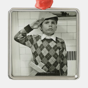 Boy Holding a Wooden Sword Metal Tree Decoration