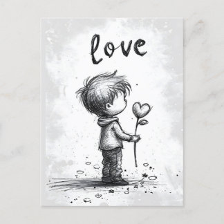 Boy Holding Flower Valentine's Day Postcard