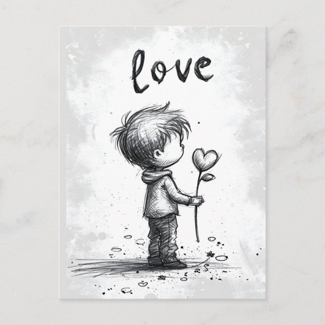 Boy Holding Flower Valentine's Day Postcard (Front)