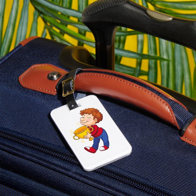 Boy Holding Golden Trophy Award Winner Luggage Tag (Creator Uploaded)