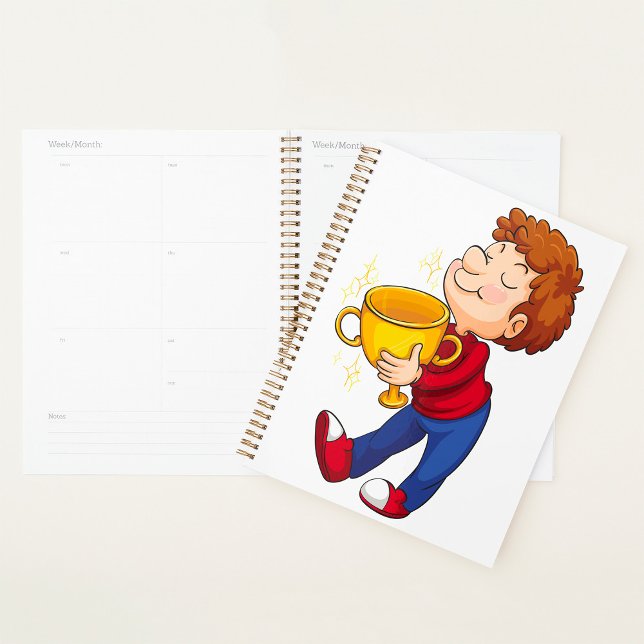 Boy Holding Golden Trophy Award Winner Planner (Creator Uploaded)