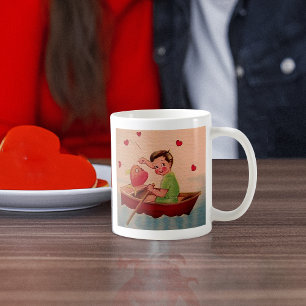 Boy Holding Heart in Boat Coffee Mug