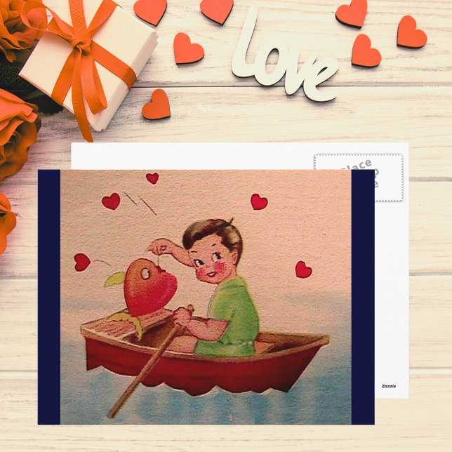 Boy Holding Heart in Boat Postcard (Boy Holding Heart in Boat Postcard)