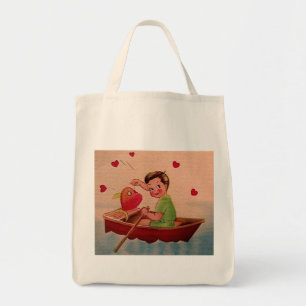 Boy Holding Heart in Boat Tote Bag