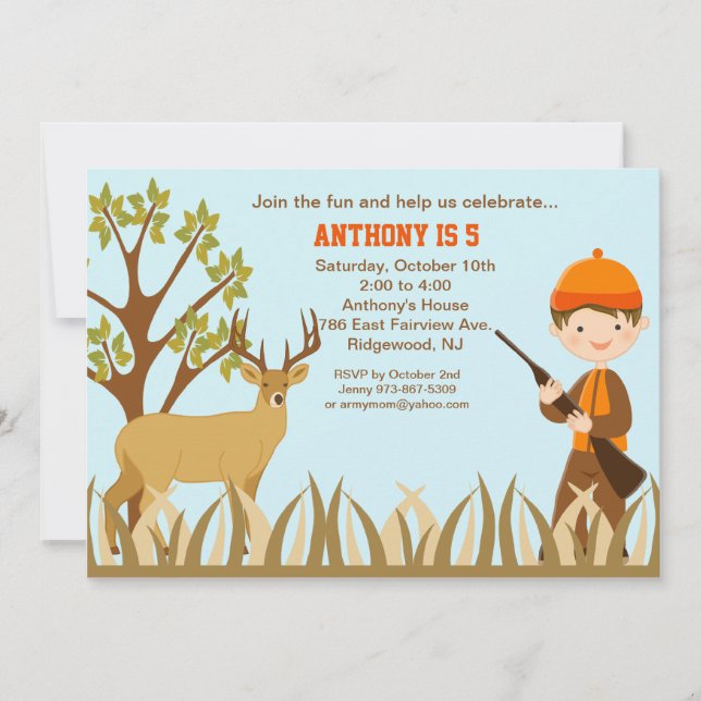 Boy Hunting In the Woods Birthday Invitation (Front)