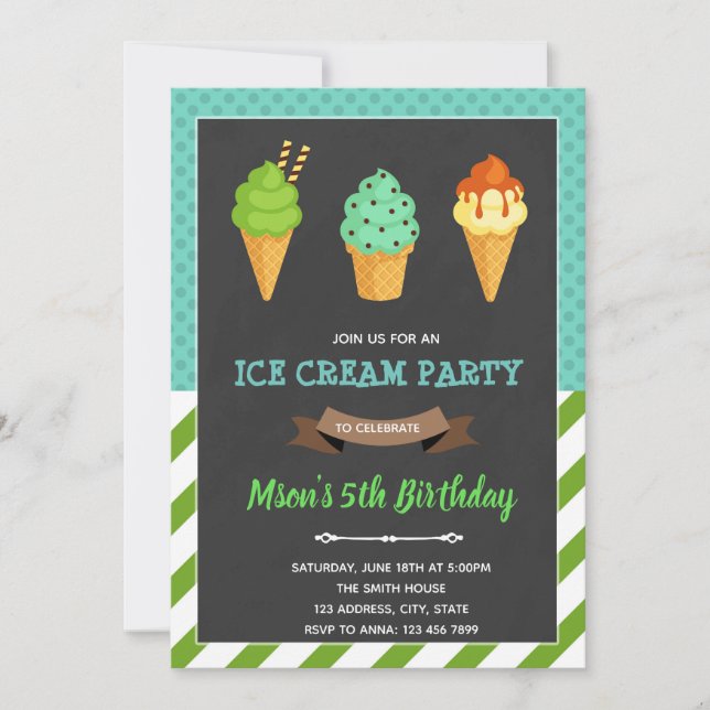 Boy ice cream birthday invitation (Front)