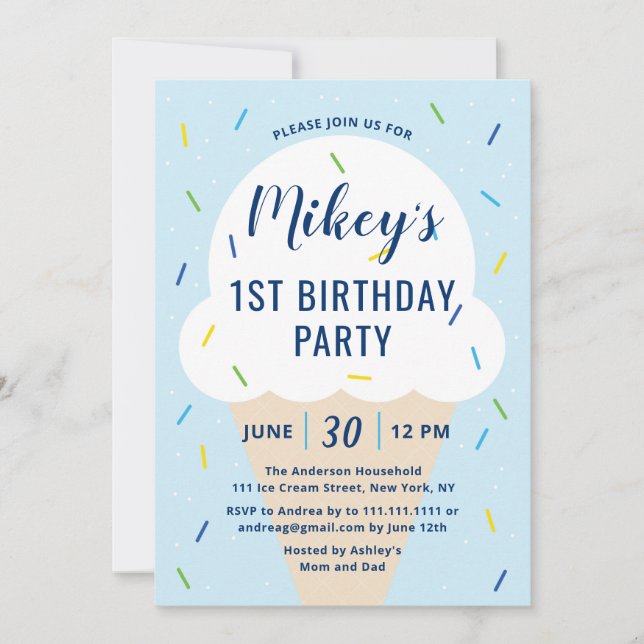 Boy Ice Cream Birthday Party Invitation (Front)