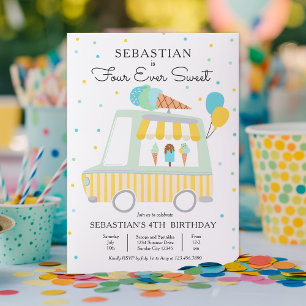 Boy Ice Cream Truck Four Ever Sweet 4th Birthday Invitation