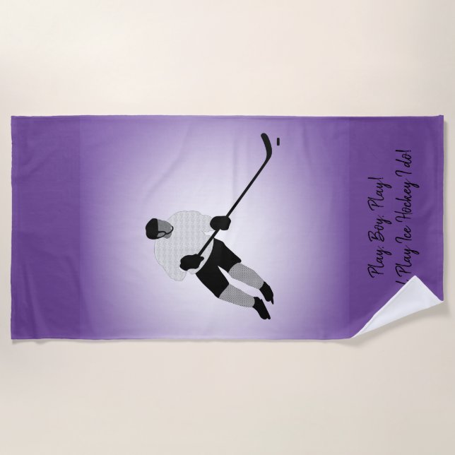Boy Ice Hockey Player   Beach Towel (Front)