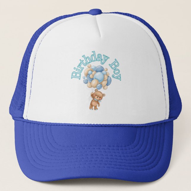 Boy Idea Birthday Bear Trucker Hat (Front)