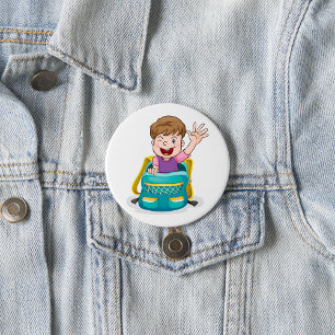 Boy in Backpack Waving Fun School Kid 7.5 Cm Round Badge