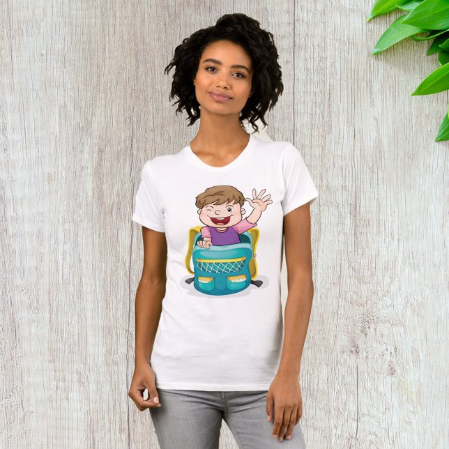 Boy in Backpack Waving Fun School Kid T-Shirt (Creator Uploaded)