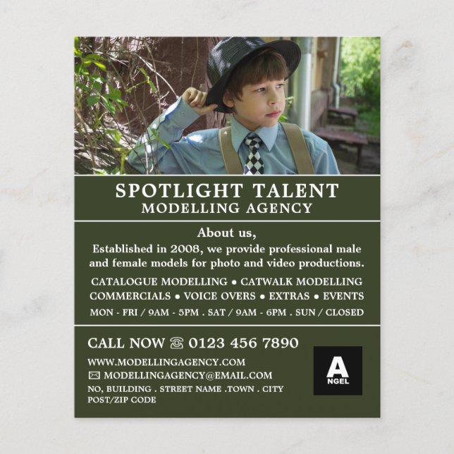 Boy in Hat, Modeling Agency, Model Agent Flyer (Front)