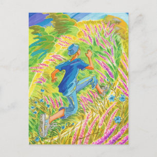 Boy in Lavender Field Postcard