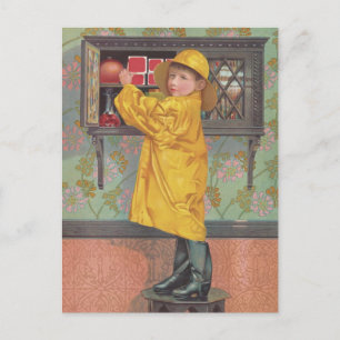 Boy in Raincoat Postcard