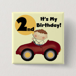 Boy in Red Car 2nd Birthday Tshirts and Gifts 15 Cm Square Badge