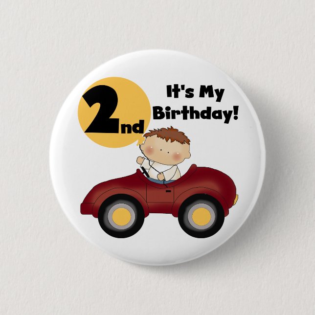 Boy in Red Car 2nd Birthday Tshirts and Gifts 6 Cm Round Badge (Front)
