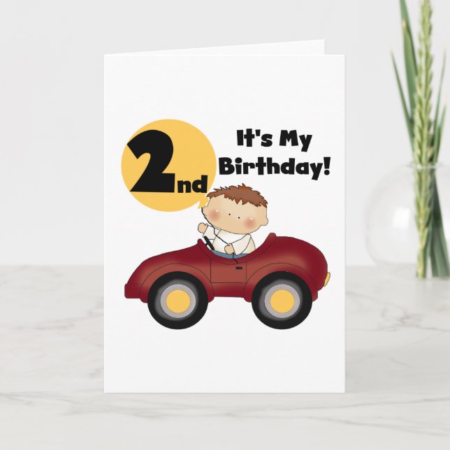 Boy in Red Car 2nd Birthday Tshirts and Gifts Card (Front)