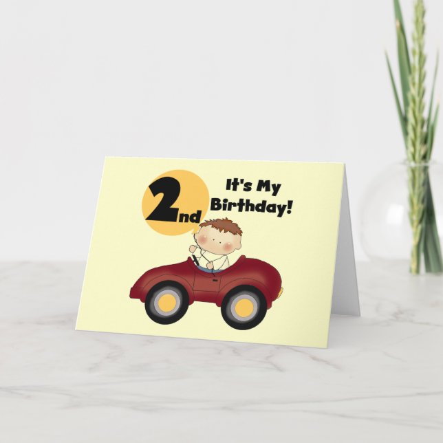 Boy in Red Car 2nd Birthday Tshirts and Gifts Card (Front)