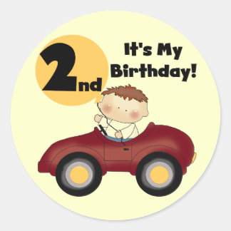Boy in Red Car 2nd Birthday Tshirts and Gifts Classic Round Sticker