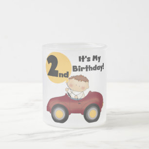 Boy in Red Car 2nd Birthday Tshirts and Gifts Frosted Glass Coffee Mug