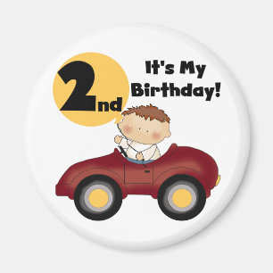 Boy in Red Car 2nd Birthday Tshirts and Gifts Magnet