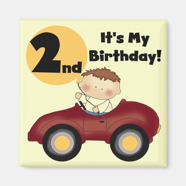 Boy in Red Car 2nd Birthday Tshirts and Gifts Magnet (Front)